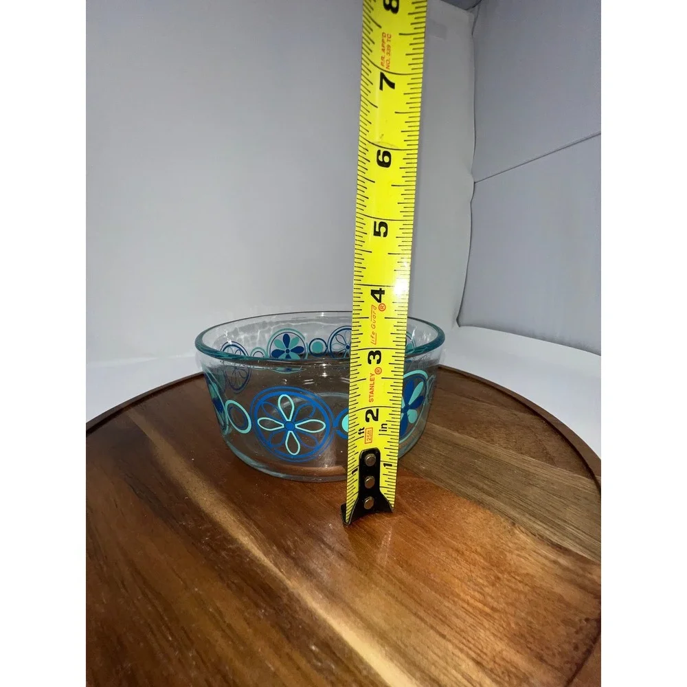 Pyrex Blue Mod Flowers Glass Bowls Set of 2 Vintage Retro MCM Teal Cobalt